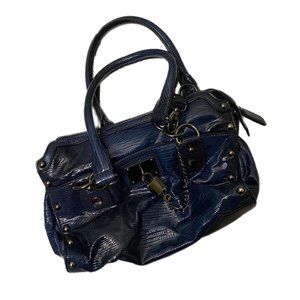 Nine West Navy Blue Handbag with Decorative Lock and Key, Pre-owned